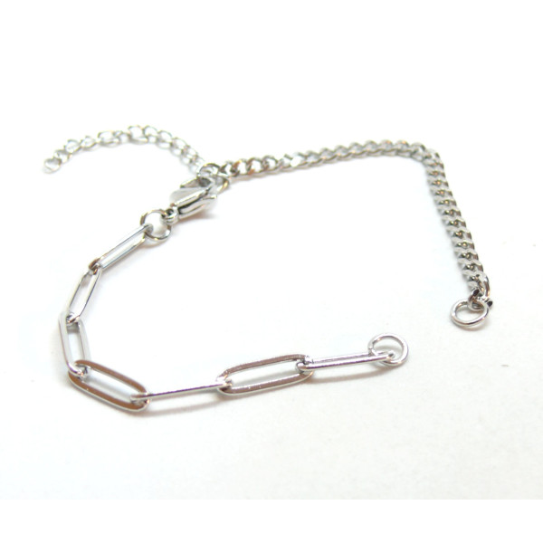 Bracelets Intercalaire, maille Rectangle et maille gourmette, Acier Inoxydable 304 finition Argenté