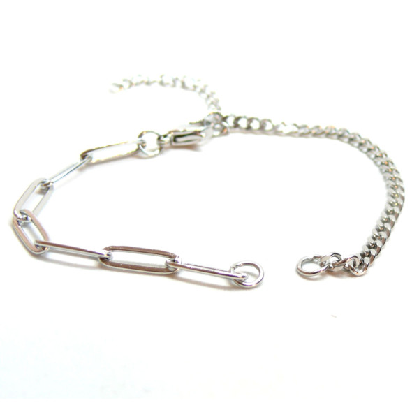 Bracelets Intercalaire, maille Rectangle et maille gourmette, Acier Inoxydable 304 finition Argenté