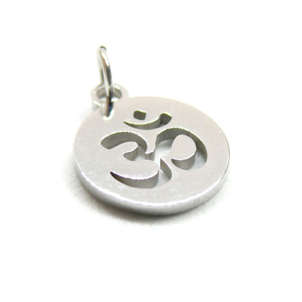 Pendentifs avec anneau médaillon Yoga Ohm 12 mm, Acier Inoxydable 304 Argenté