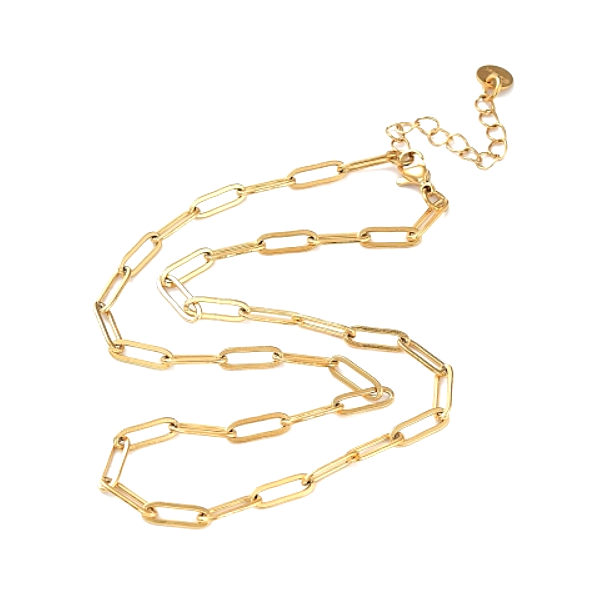 Collier maille rectangle 12 par 4mm, Acier Inoxydable 304,  Doré à l'or fin 18K, placage IONIQUE