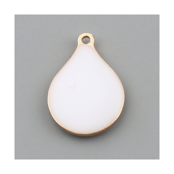 Sequins émaillés Goutte 13 par 9mm Blanc sur une base en cuivre doré