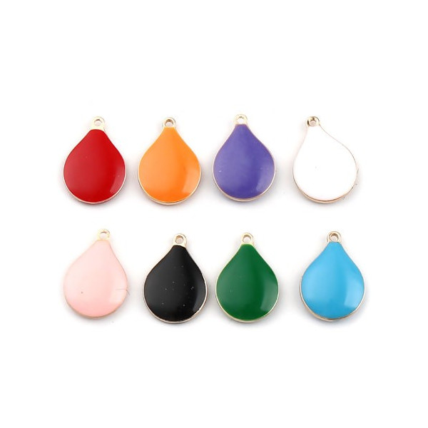 Sequins émaillés Goutte 13 par 9mm Blanc sur une base en cuivre doré