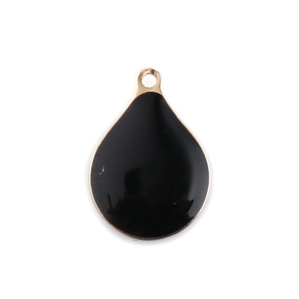 Sequins émaillés, Goutte 13 par 9mm Noir, sur une base en cuivre doré