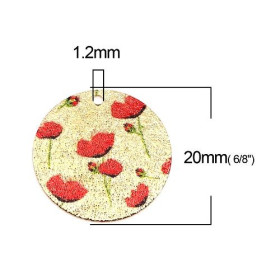 Pendentifs, breloques stardust Ronde 20mm, Coquelicots Doré