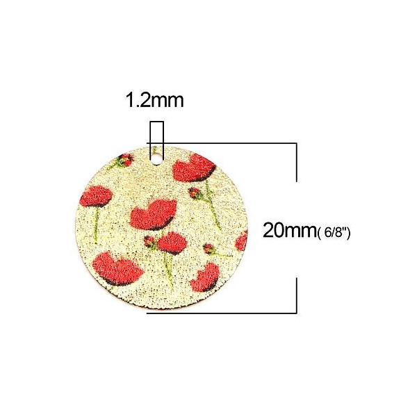 Pendentifs, breloques stardust Ronde 20mm, Coquelicots Doré