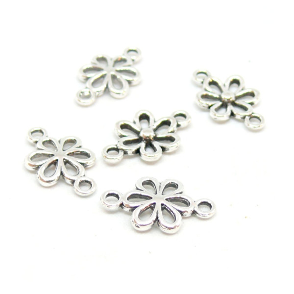 Pendentifs, connecteur Fleur 15mm, métal  finition Argent Antique