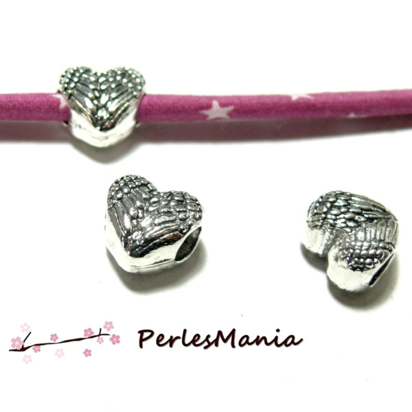 Slides, passant, Perles intercalaires, Coeur Aile d'ange, laiton Argent Antique