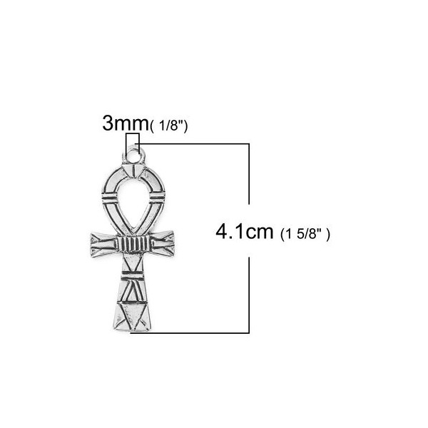 Pendentifs Croix Egyptienne Ankh 41mm, Metal finiton Argent Antique