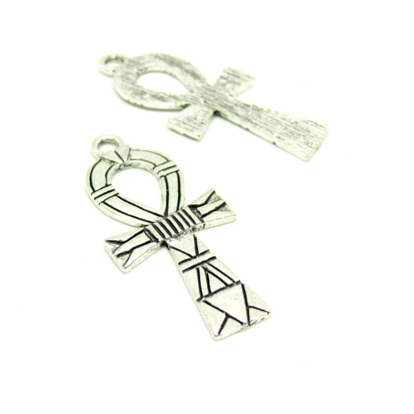 Pendentifs Croix Egyptienne Ankh 41mm, Metal finiton Argent Antique