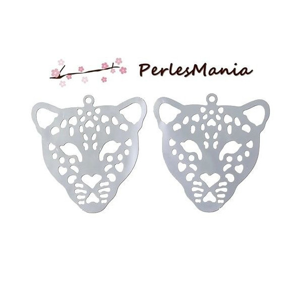 Estampes LEOPARD 30mm,  ACIER INOXYDABLE finition Argent Platine