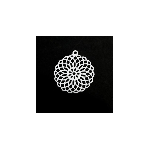 Estampes, pendentif, connecteur filigrane Rosace Mandala Blanc 30mm
