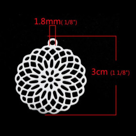 Estampes pendentif connecteur filigrane Rosace Mandala Blanc 30mm