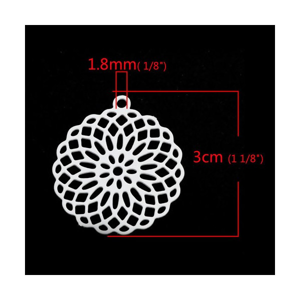 Estampes pendentif connecteur filigrane Rosace Mandala Blanc 30mm