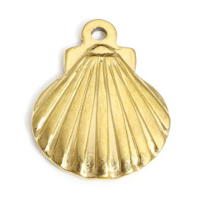Pendentif, Coquille Saint Jacques 16 mm, Acier Inoxydable 304, finition Doré à l'or fin 18K