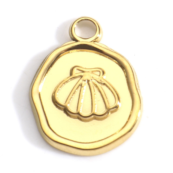 Pendentif, Coquille Saint Jacques 13 mm, Acier Inoxydable 304, finition Doré à l'or fin 18K, Placage IONIQUE