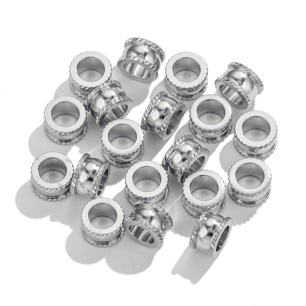 Perles Intercalaires, Rondelles Travaillées 8 par 5mm, Acier Inoxydable 304, finition Argenté