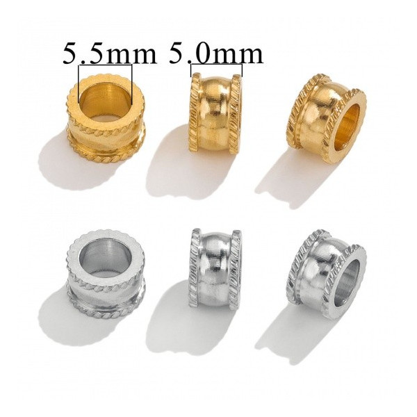 Perles Intercalaires, Rondelles Travaillées 8 par 5mm, Acier Inoxydable 304, finition Doré à l'or fin 18K