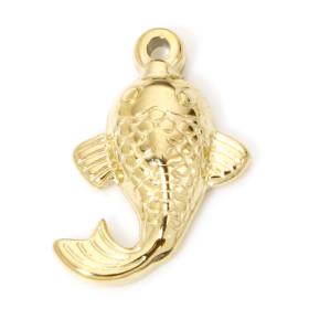 Pendentif, Poisson 16mm, Acier Inoxydable 304, finition Doré, Placage IONIQUE