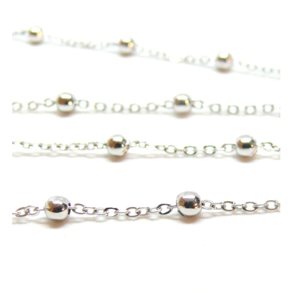 Chaine bille, maille fine 1.5mm, bille 3,5 mm, Acier Inoxydable coloris Argenté