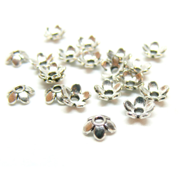 Calottes coupelles, embouts FLEURS COQUILLE 6mm, métal finition ARGENT Antique