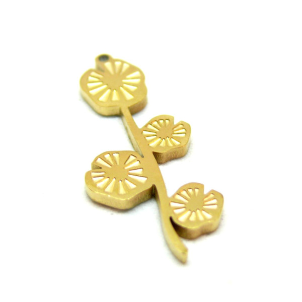 Pendentif, Tige fleur de pissenlit 25mm, Acier Inoxydable 304, finition Doré à l'or fin 18K, Placage IONIQUE