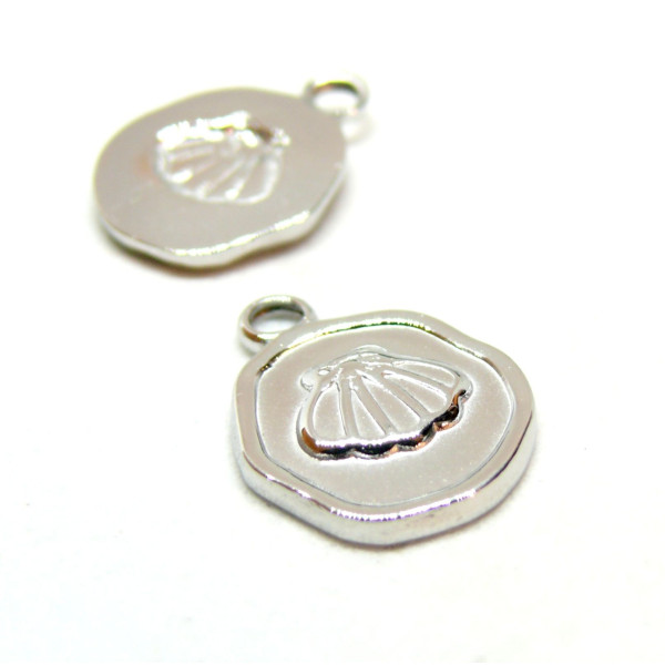 Pendentifs, Coquille Saint Jacques 13 mm, Acier Inoxydable 304, finition Argenté