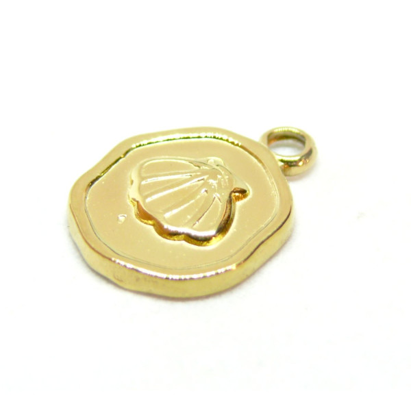 Pendentif, Coquille Saint Jacques 13 mm, Acier Inoxydable 304, finition Doré à l'or fin 18K, Placage IONIQUE