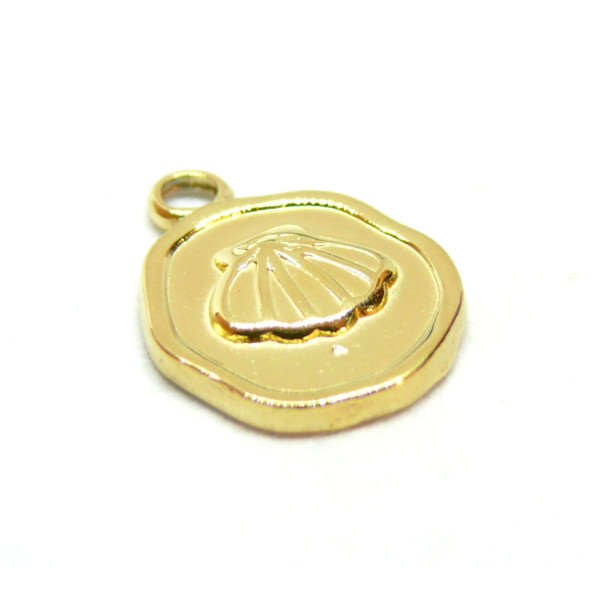 Pendentif, Coquille Saint Jacques 13 mm, Acier Inoxydable 304, finition Doré à l'or fin 18K, Placage IONIQUE