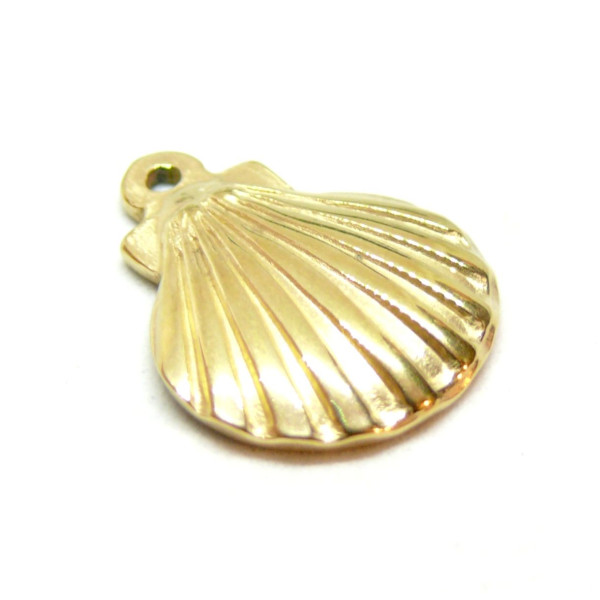Pendentif, Coquille Saint Jacques 16 mm, Acier Inoxydable 304, finition Doré à l'or fin 18K