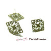 2 Supports de Boucle d'oreille puce losange dentelle BRONZE pour création de bijoux 