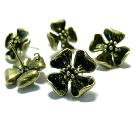 Boucles d'oreilles puce fleurs bronze