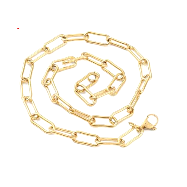 Collier 45 cm,  grande maille Rectangle 17mm, Acier Inoxydable 304, finition Doré, Placage IONIQUE