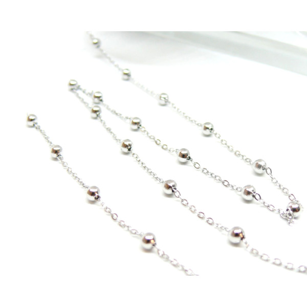 Chaine maille bille 3mm en Acier Inoxydable 304 , finition ARGENT