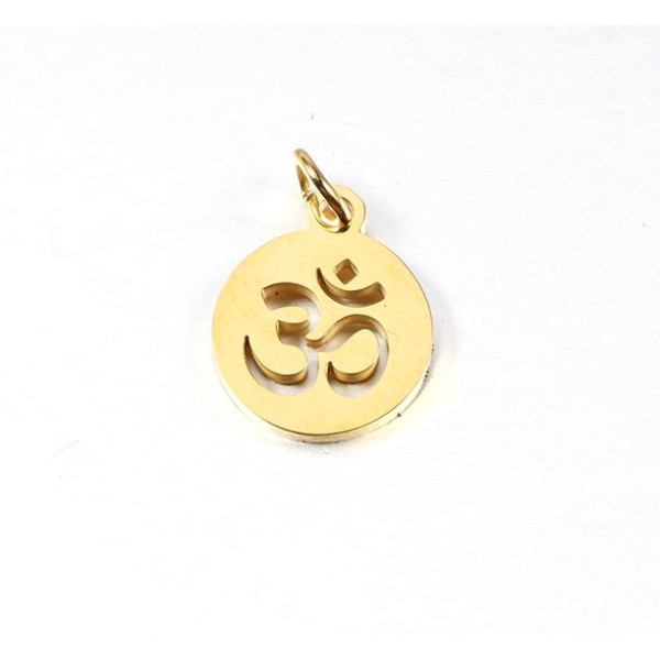 Pendentifs avec anneau, Médaille Yoga Ohm, Zen, méditation 12 mm Acier Inoxydable couleur Doré