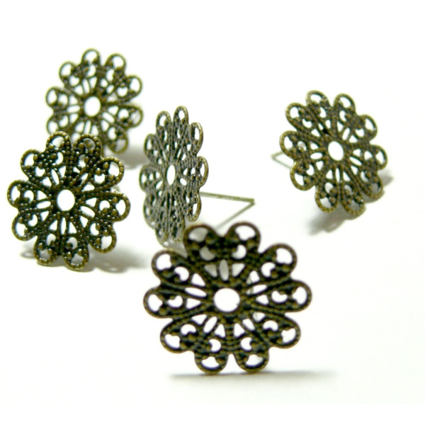 Boucles d'oreille Puce dentelle 16mm metal couleur Bronze