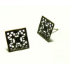 Pax 4 boucles d'oreilles puce dentelle carré bronze 12mm