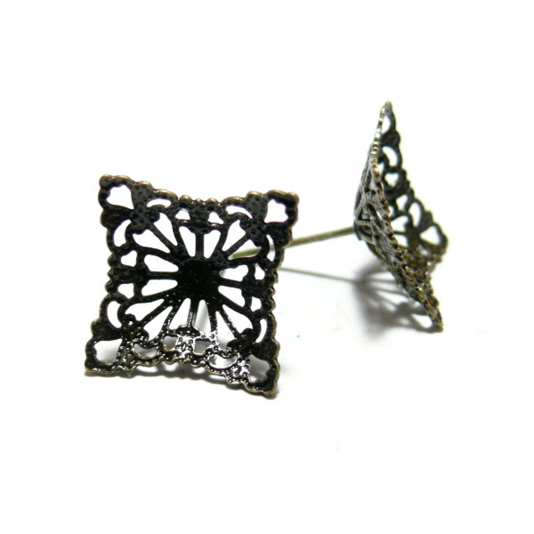 Boucle d' oreille puce dentelle carré conique 15mm Bronze