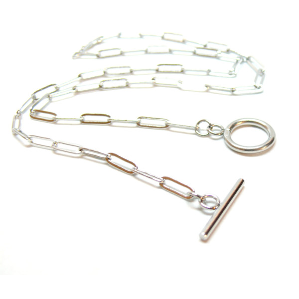 Collier 45cm, maille Ovale 10 par 3.5mm, avec fermeture T-Toggle, Acier Inoxydable 304 finition Argenté