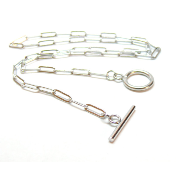 Collier 45cm, maille Ovale 10 par 3.5mm, avec fermeture T-Toggle, Acier Inoxydable 304 finition Argenté