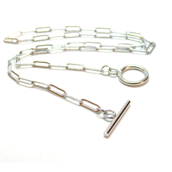 Collier 45cm, maille Ovale 10 par 3.5mm, avec fermeture T-Toggle, Acier Inoxydable 304 finition Argenté