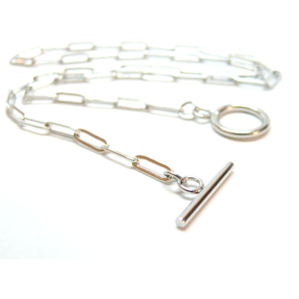 Collier 45cm, maille Ovale 10 par 3.5mm, avec fermeture T-Toggle, Acier Inoxydable 304 finition Argenté