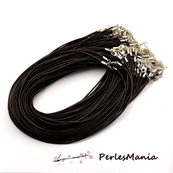 Colliers, cuir véritable Marron diamètre 3 mm, avec chaine de confort