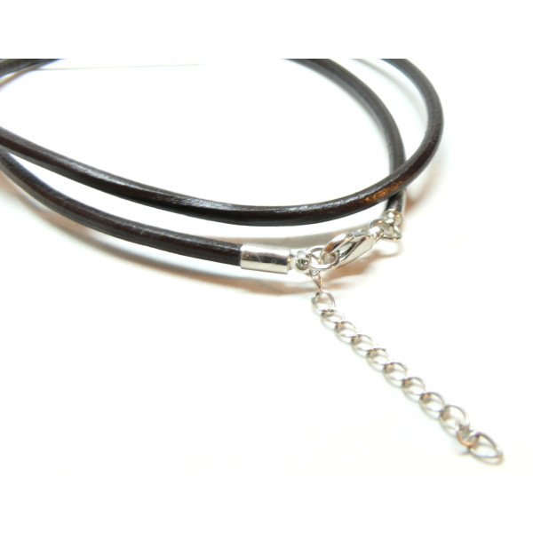 Colliers, cuir véritable Marron diamètre 3 mm, avec chaine de confort