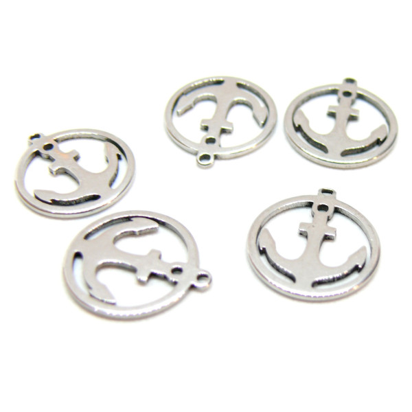 Pendentifs, Ancre marine 14mm, Acier Inoxydable 304, finition Argenté