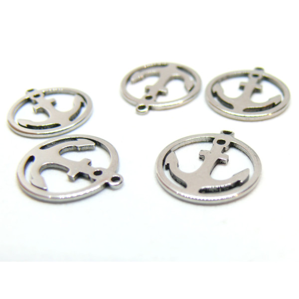 Pendentifs, Ancre marine 14mm, Acier Inoxydable 304, finition Argenté