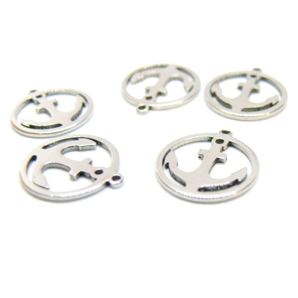 Pendentifs, Ancre marine 14mm, Acier Inoxydable 304, finition Argenté