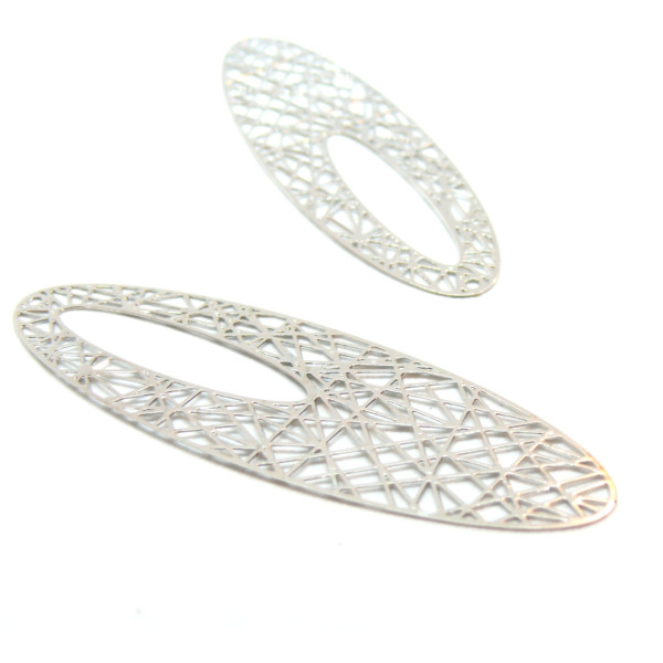 Estampes, Pendentifs Ovale 70mm, laiton finition Argent Platine