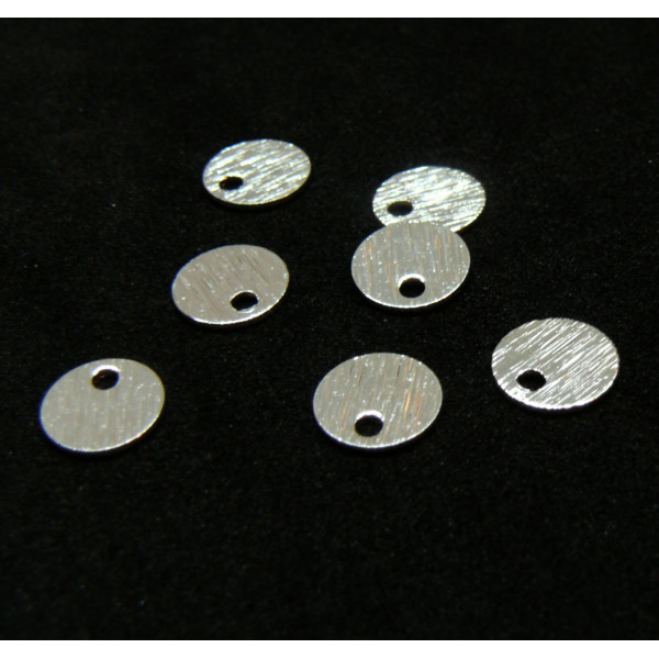 Pendentifs, Médaillon style Striée 6 mm, Laiton finition Argent 925