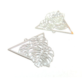Estampes Triangle à feuilles 32mm,  ACIER INOXYDABLE finition Argent Platine