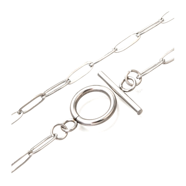 Collier 45cm, maille Ovale 10 par 3.5mm, avec fermeture T-Toggle, Acier Inoxydable 304 finition Argenté
